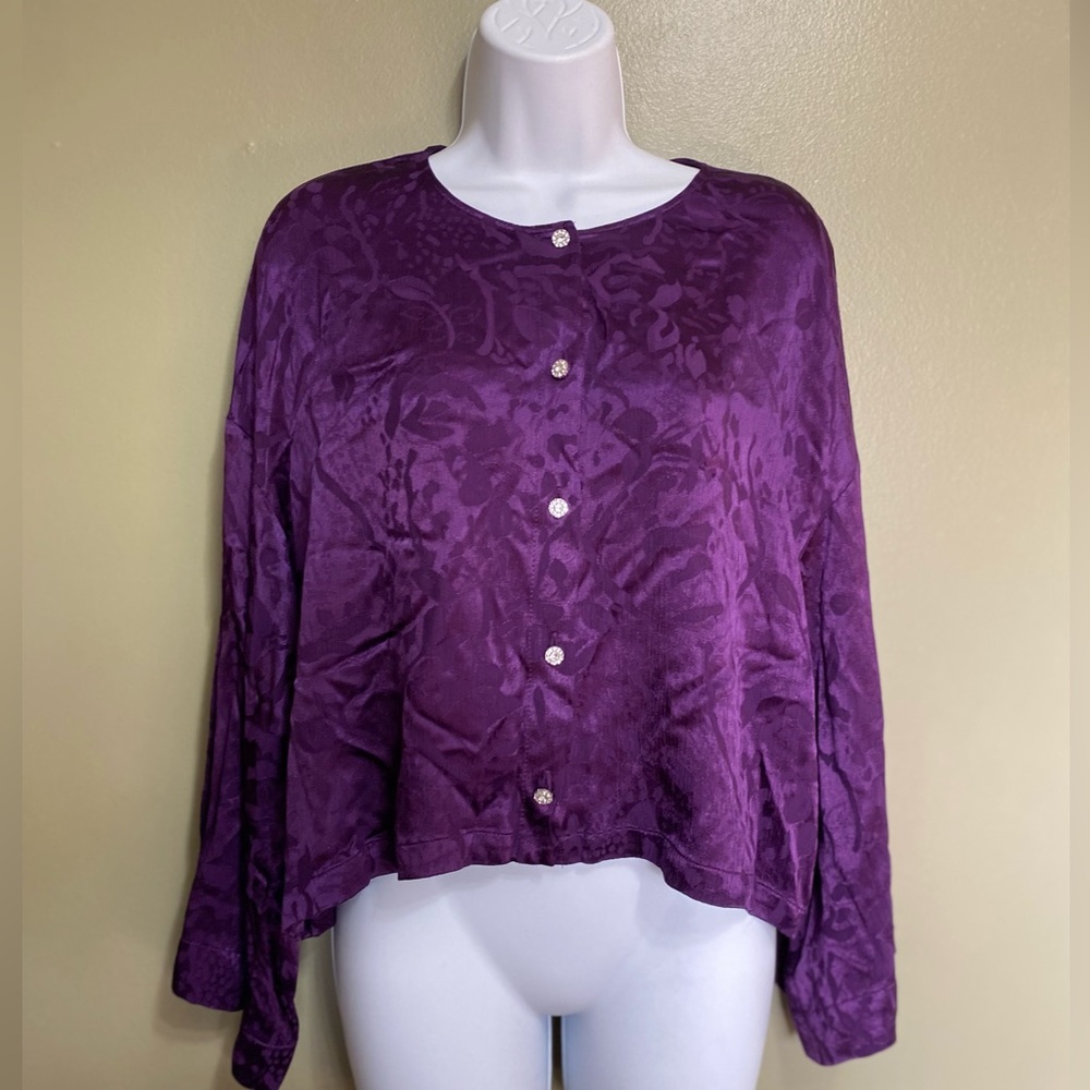 Zara Purple Floral Jacquard Button-Up Blouse